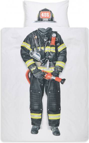 SNURK Firefighter dekbedovertrek 100% percaline katoen Lits-jumeaux (240x200/220 cm + 2 slopen) White