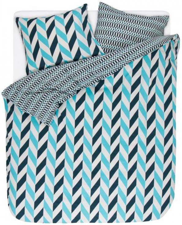 Esprit Criss Cross Dekbedovertrek 100% Geruwde Flanel katoen Lits jumeaux(240x200/220 Cm + 2 Slopen) Aqua