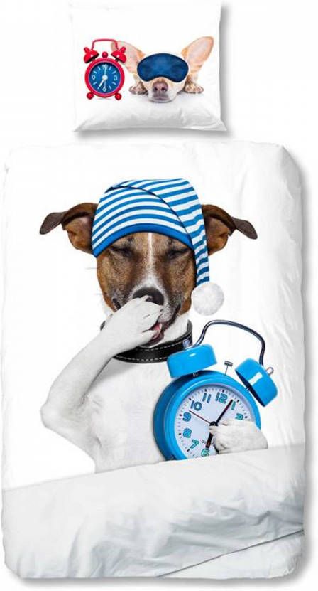 Good Morning Sleepy Dogs Dekbedovertrek 100% Katoen 1-persoons (140x200/220 Cm + 1 Sloop) 1 Stuk (60x70 Cm) Wit