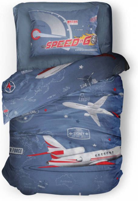 Linnick Kinder Dekbedovertrek 100% Katoen Flying Squad Blue 140x200cm