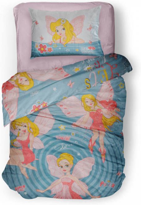 Linnick Kinder Dekbedovertrek 100% Katoen Party Elfs Turquoise 140x200cm