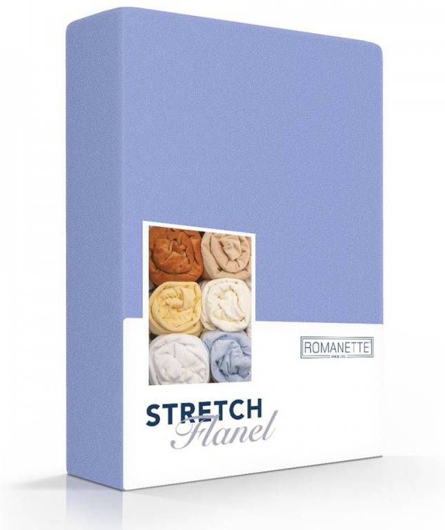 Romanette Flanellen Stretch Hoeslaken Lichtblauw 140/150 X 200/210/220 Cm