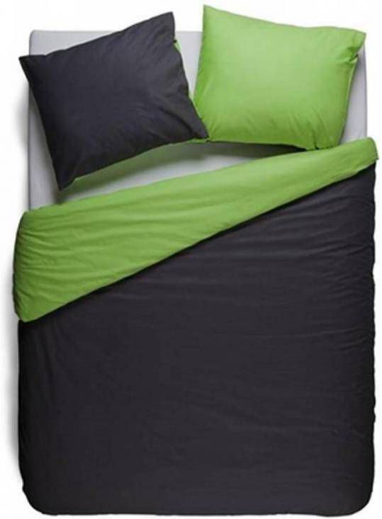 Snoozing Two Tone Dekbedovertrek Lits jumeaux(240x200/220 Cm + 2 Slopen) Katoen Antraciet/lime
