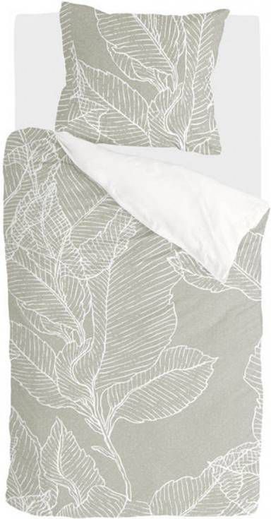 Walra Leaves & Trees Dekbedovertrek 1 persoons(140x200/220 Cm + 1 Sloop) Flanel Olijfgroen