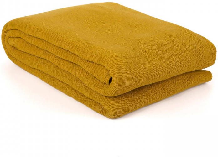 Yellow Katoen Bedsprei Plaid Ica Honey Gold 270x260cm