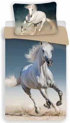 Merkloos Wit Paard Dekbedovertrek Eenpersoons 140 X 200 Cm Multi