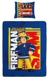 Merkloos Brandweerman Sam Dekbedovertrek 100% Katoen 1 persoons(140x200 Cm + 1 Sloop) 1 Stuk(60x70 Cm) Blauw