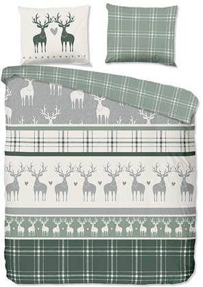 Good Morning Bjirk Flanel Dekbedovertrek 1 persoons(140x200/220 Cm + 1 Sloop) Flanel Green