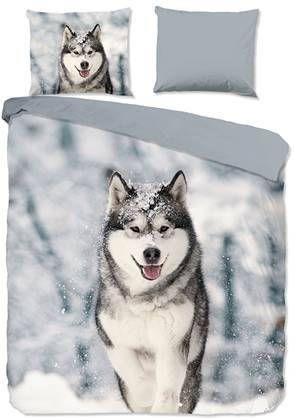 Good Morning Husky Flanel Dekbedovertrek 2 persoons(200x200/220 Cm + 2 Slopen) Flanel Grey