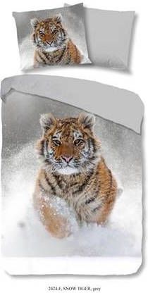 Good Morning dekbedovertrek Flanel Snowtiger grijs 240x200/220 cm Leen Bakker