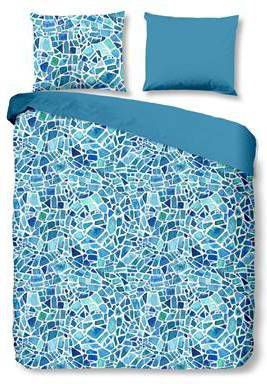Good Morning dekbedovertrek Mozaik blauw 200x200/220 cm Leen Bakker