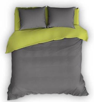Romanette Flanellen Dekbedovertrek Comtesse Antraciet/Lime 200 x 200/220 cm