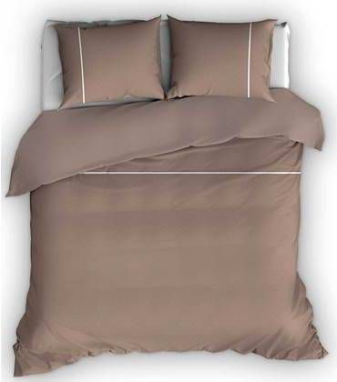 Romanette Flanellen Dekbedovertrek Duchesse Taupe/Wit 200 x 200/220 cm