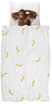SNURK Banana Monkey dekbedovertrek 100% percaline katoen Lits-jumeaux (240x200/220 cm + 2 slopen) Wit