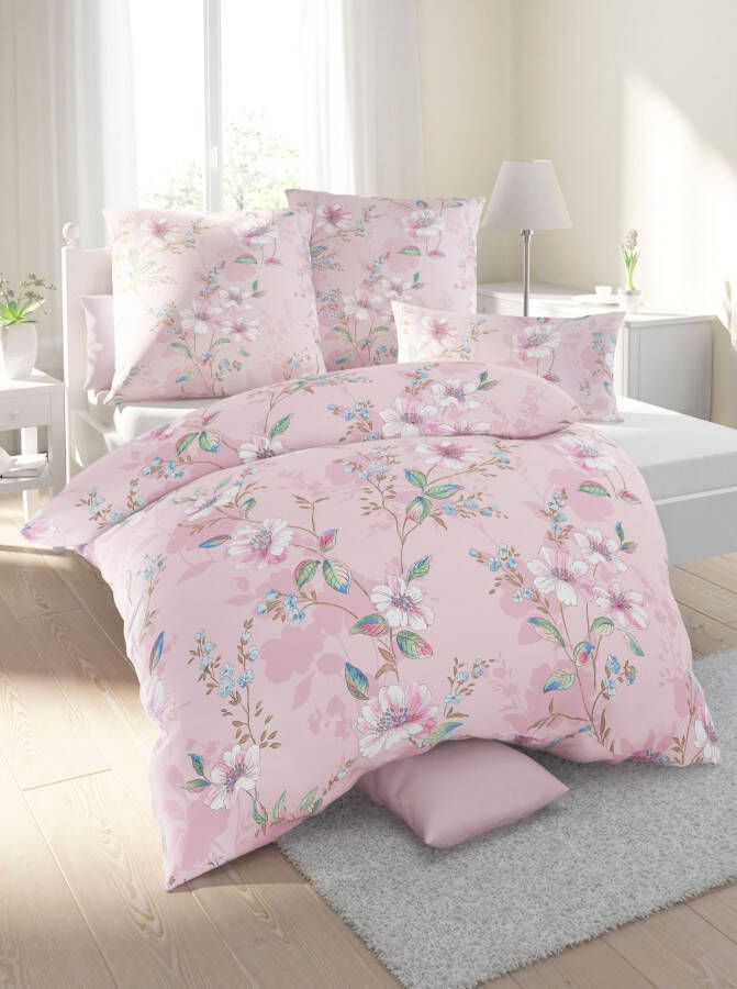 Bedtextiel in oudroze geprint van Biberna