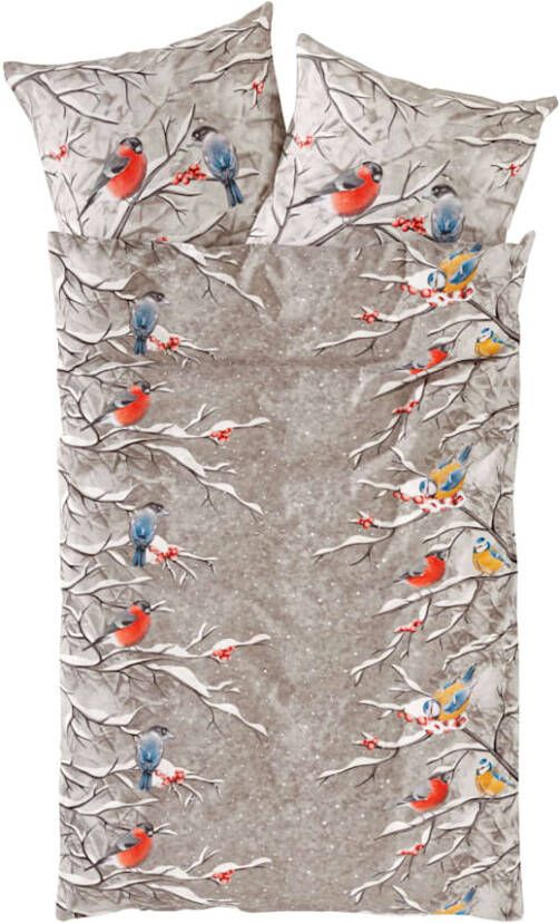 Webschatz 2 delige set bedlinnen Wintervogels Ecru, 2 delige set bedlinnen Wintervogels Ijsblauw