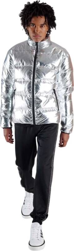 John Richmond Metallic Effect Down Jacket met logo , Grijs, Heren