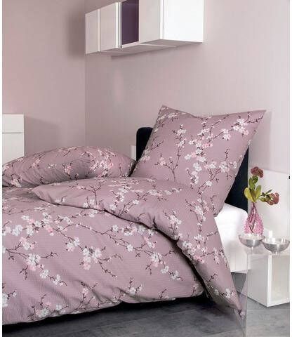 Janine Overtrekset Tango 20076 in seersucker kwaliteit, 100% katoen, dekbedovertrek in 135x200 cm, 155x220 cm, bed en kussensloop met ritssluiting, gebloemd design, zomerbeddengoed, het hele jaar door te gebruiken met een bloemmotief(2 delig )