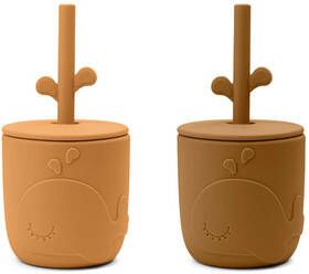 Done by Deer ™ Peekaboo rietjesbeker Wally, mosterdgeel, set van