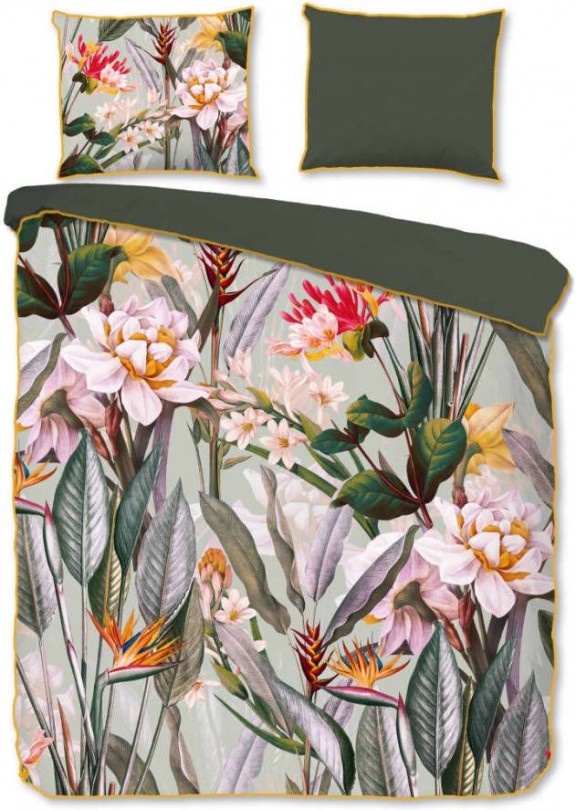 Descanso Modena Dekbedovertrek 2 persoons(200x200/220 Cm + 2 Slopen) Katoen Satijn Groen