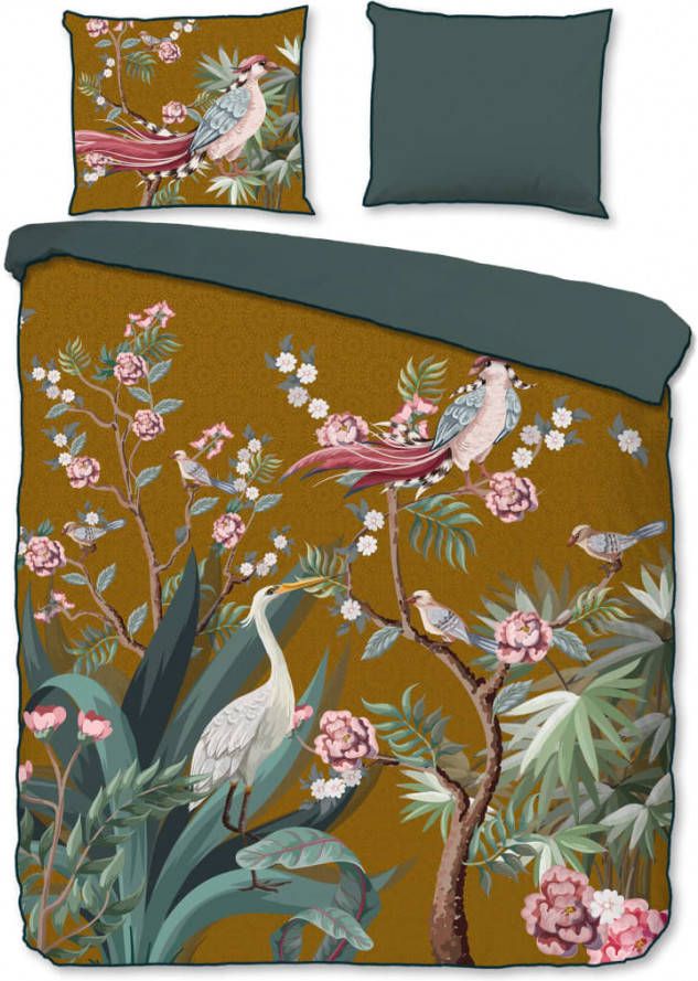 Descanso Sarenza Dekbedovertrek 1 persoons(140x200/220 Cm + 1 Sloop) Katoen Satijn Oker