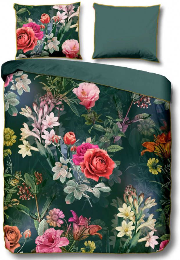 Descanso Simone Dekbedovertrek 2 persoons(200x200/220 Cm + 2 Slopen) Katoen Satijn Groen