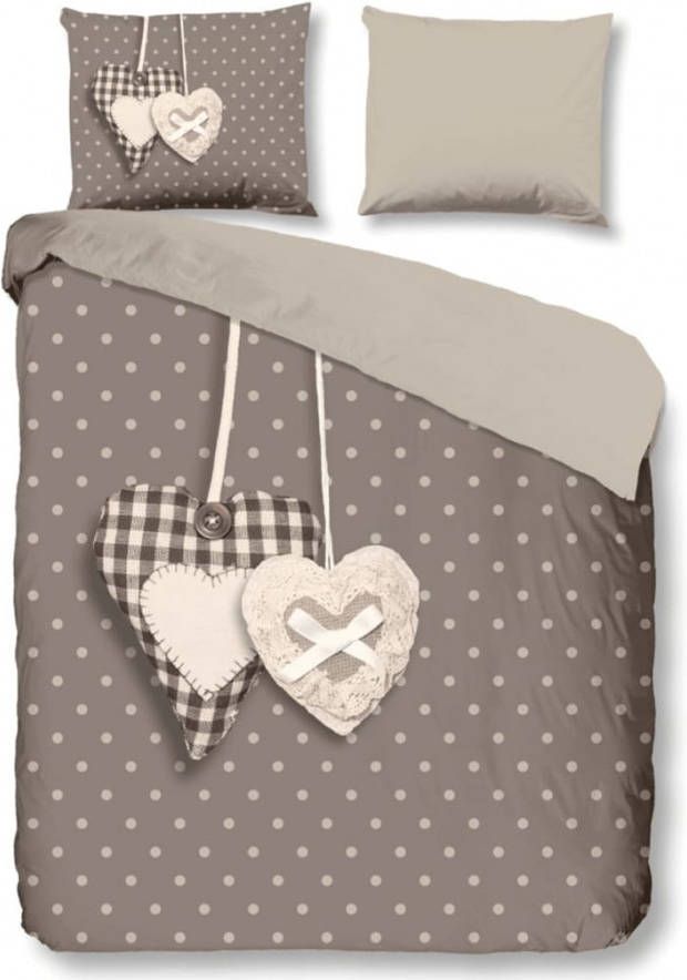 Good Morning dekbedovertrek Hearts taupe 200x200/220 cm Leen Bakker