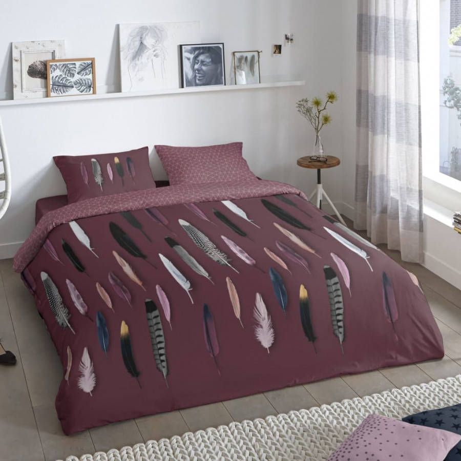 Good Morning Dekbedovertrek FEATHERS 155x220 cm bordeauxrood