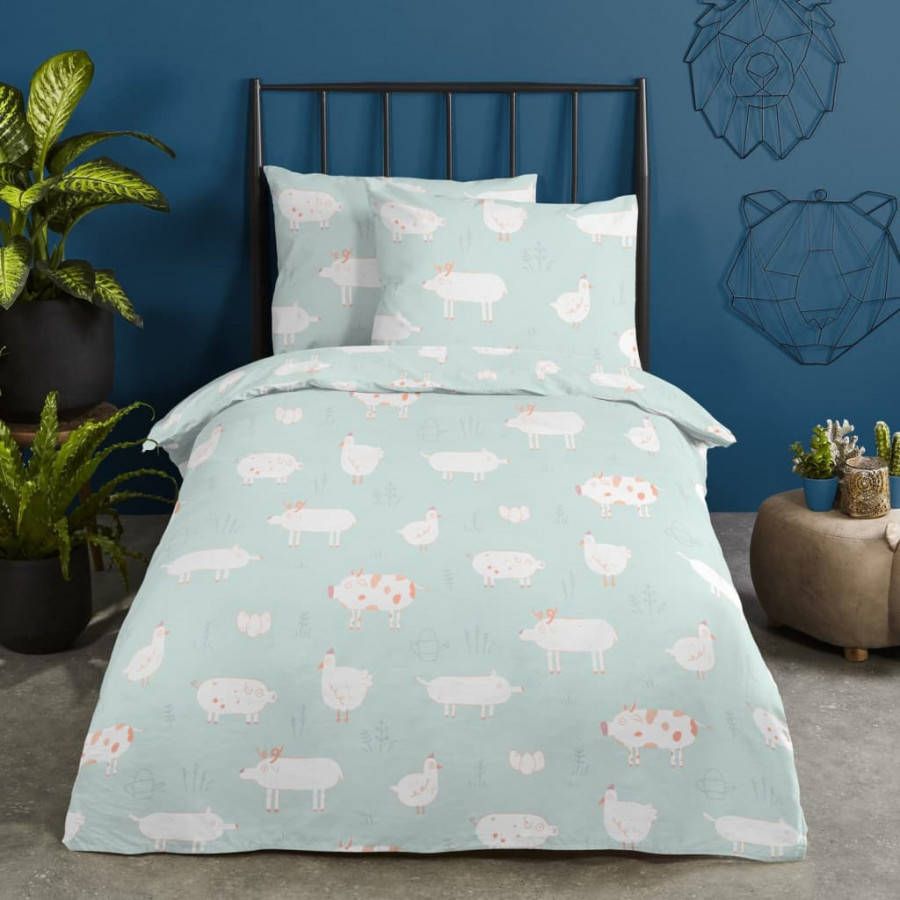 Good Morning Petting Zoo Dekbedovertrek Katoen 1 persoons(140x200/220 Cm + 1 Sloop) Mint