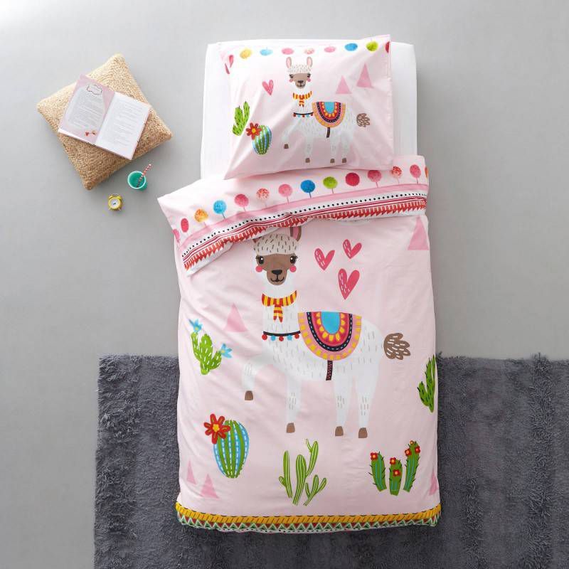 Good Morning Lama dekbedovertrek 100% katoen 1-persoons (140x200/220 cm + 1 sloop) 1 stuk (60x70 cm) Roze