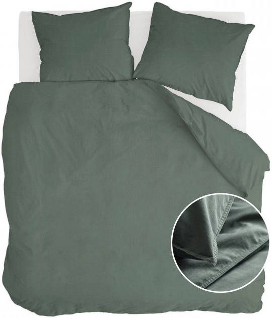 Walra Vintage Cotton Dekbedovertrek 2 persoons(200x200/220 Cm + 2 Slopen) Katoen Donker Groen