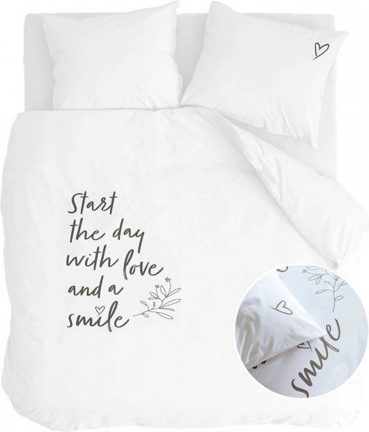Walra Smile With Love Dekbedovertrek 2 persoons(200x200/220 Cm + 2 Slopen) Katoen Satijn Wit
