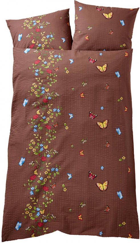 Webschatz 2 delige set bedlinnen Bloemenweide Bruin, 2 delige set bedlinnen Bloemenweide Ecru