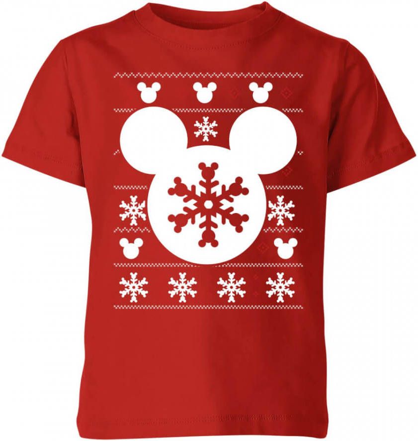 Disney Mickey Mouse Sneeuwvlok Silhouet kinder kerst t shirt Rood 146/152(11 12 jaar )